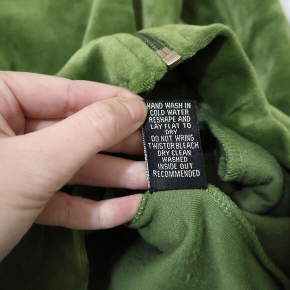 Vintage BCBG Rhinestone Spellout Green Velour Full Zip Hoodie Jacket S y2k - Picture 6 of 7